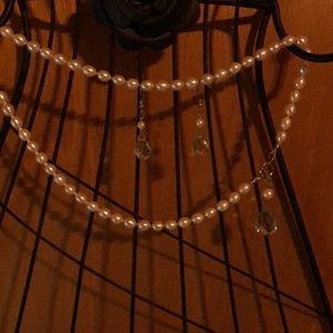 Freshwater Pearl and Aqua Briolette Lariat Set